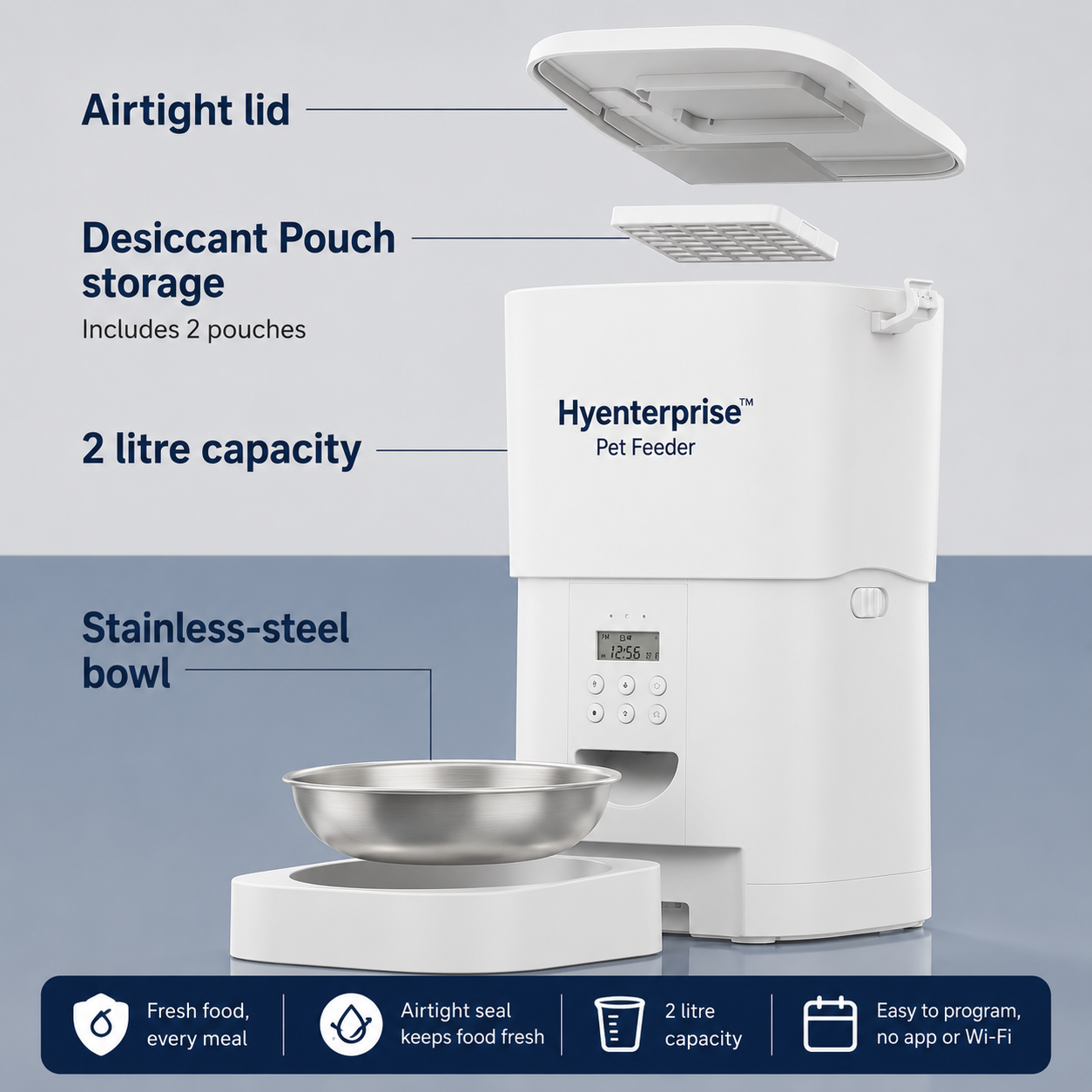 What's included with the Hyenterprise pet feeder